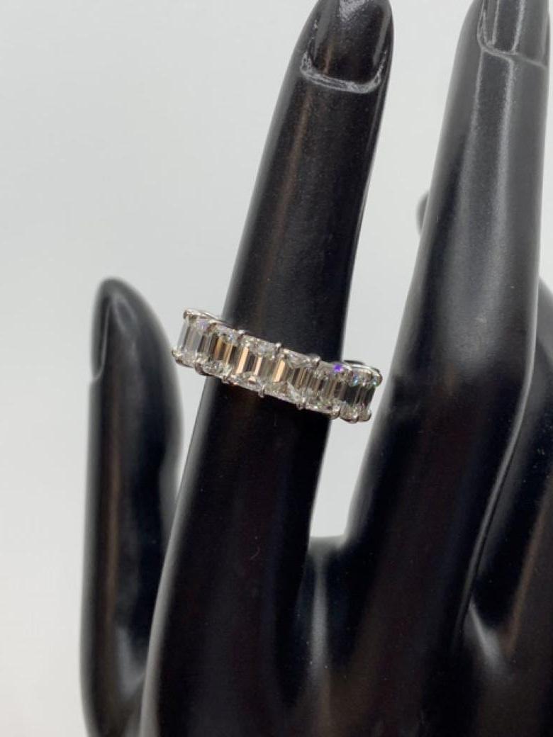 Women's GIA Certified 10.40 Carat Emerald Cut Diamond Eternity Band Ring For Sale