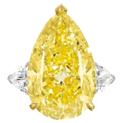 GIA-zertifizierter 10,40 Karat Fancy Gelber Birnenschliff 18k Gelbgold Platin Ring