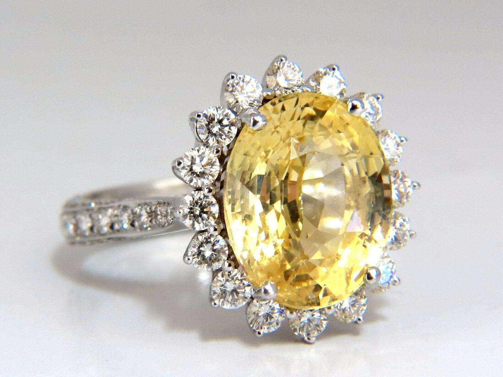 Women's or Men's GIA Certified 10.40ct Natural No Heat Yellow Sapphire diamonds ring 18kt Canary