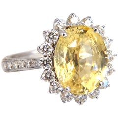 GIA Certified 10.40ct Natural No Heat Yellow Sapphire diamonds ring 18kt Canary
