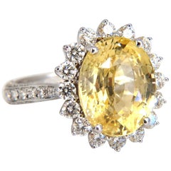 GIA Certified 10.40ct Natural No Heat Yellow Sapphire diamonds ring 18kt Canary