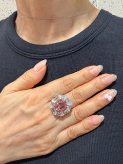 GIA Certified 10.43 Carat Pink Tourmaline & Custom Cut Diamond Ring. Substantial
