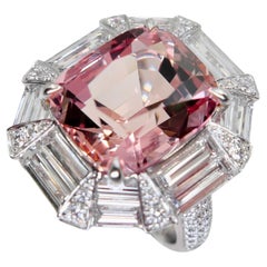 GIA Certified 10.43 Carat Pink Tourmaline & Diamond Ring, Huge Statement Piece