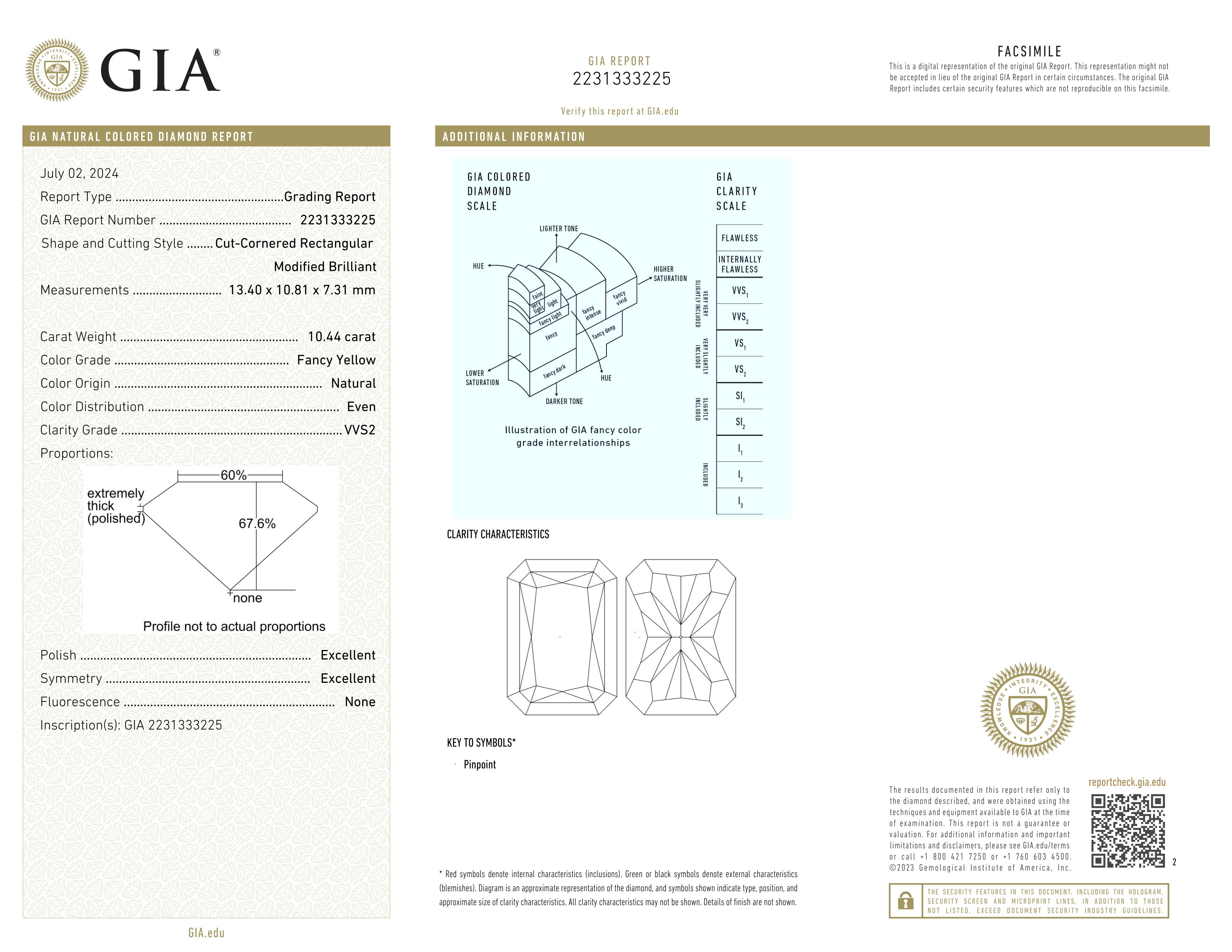 Contemporary GIA Certified 10.44 Carat Radiant Cut Fancy Yellow Diamond Ring For Sale