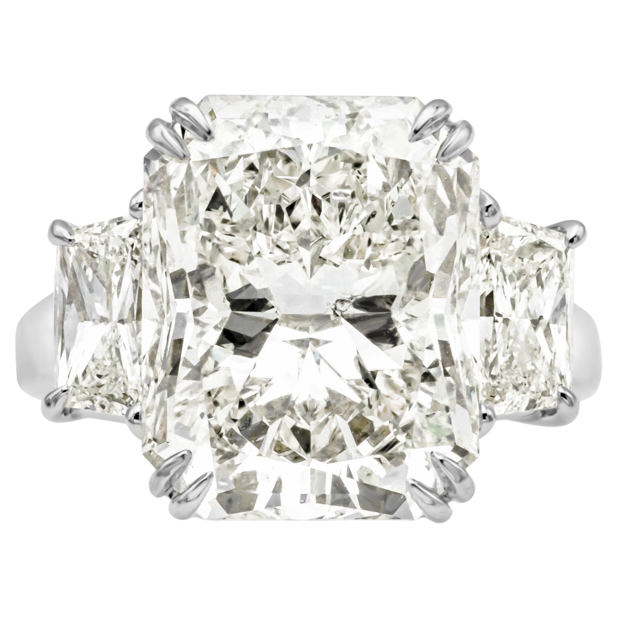 GIA Certified 10.44 Carats Radiant Cut Diamond Three Stone Engagement Ring