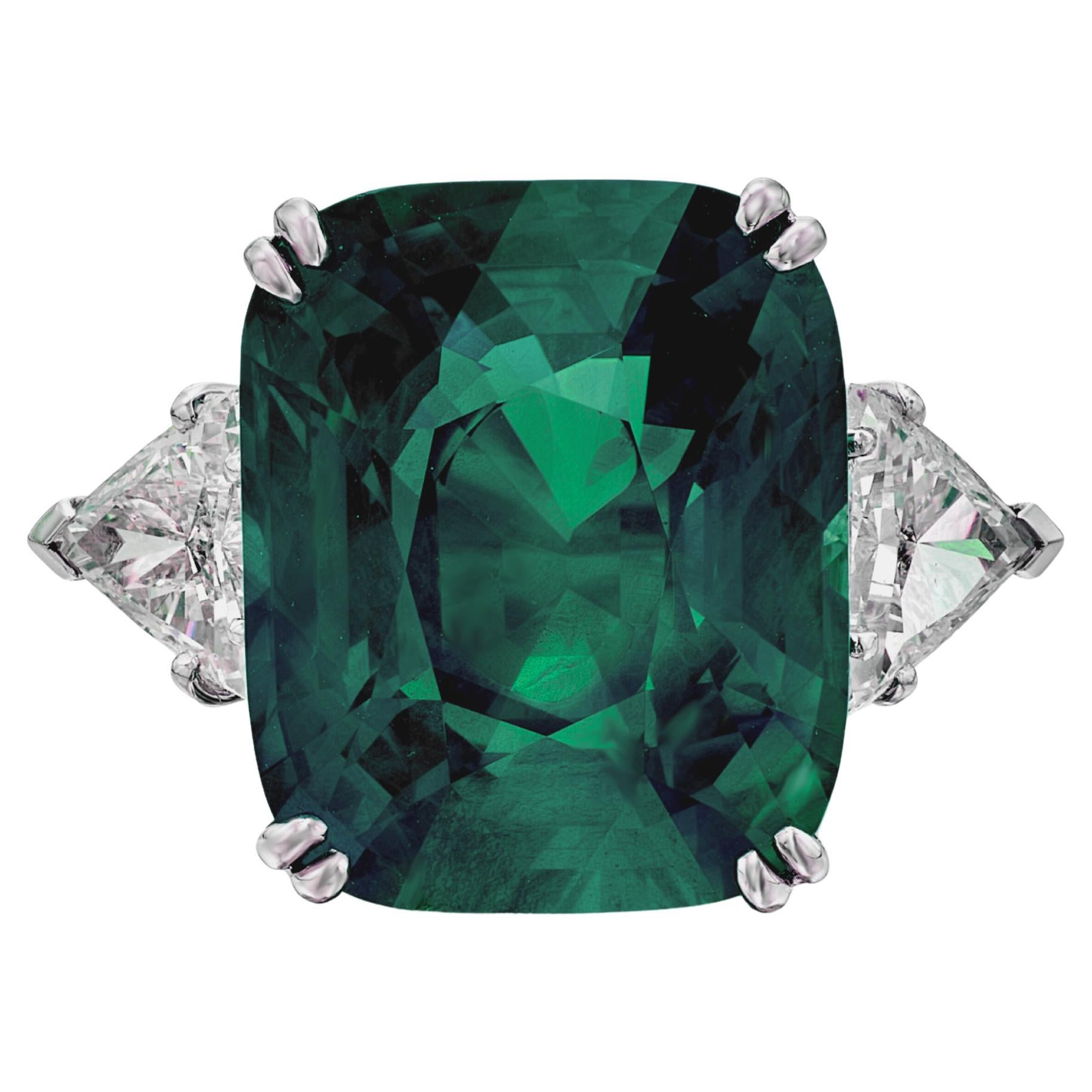 GIA Certified 10.49 Carat Vivid Green Emerald Diamond Platinum Ring For Sale
