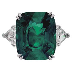 GIA Certified 10.49 Carat Vivid Green Emerald Diamond Platinum Ring