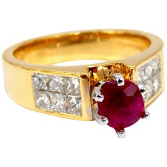 GIA Certified 1.04Ct Natural Ruby Diamonds Ring 14 Karat Gold Cathedral Raised*