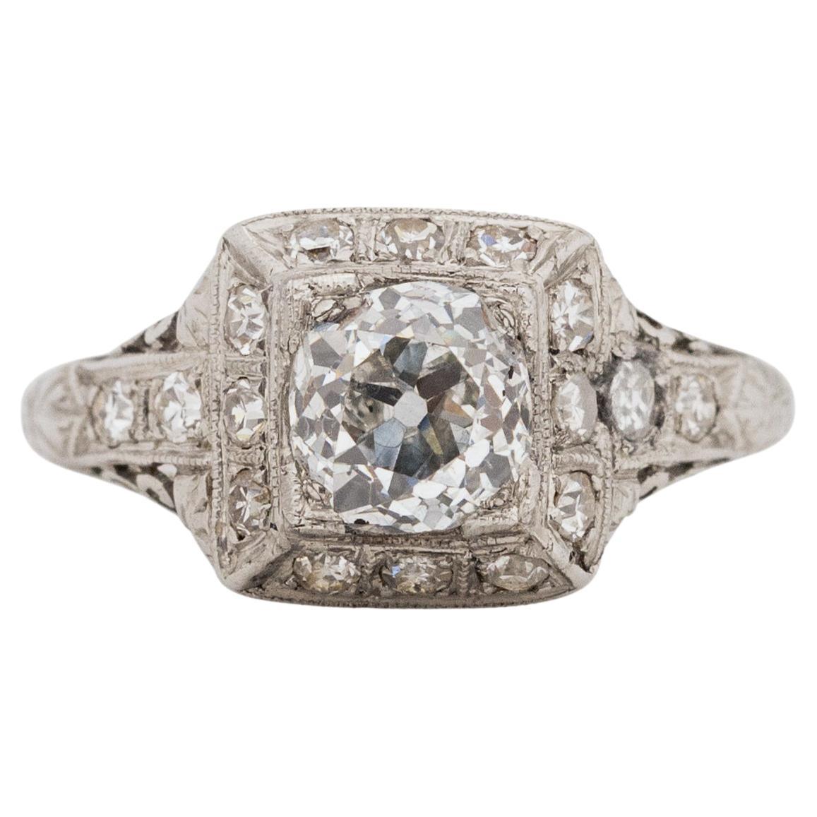 GIA Certified 1.05 Carat Art Deco Diamond Platinum Engagement Ring For Sale