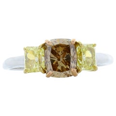 GIA Certified 1.05 Carat Cushion Cut Fancy Brown Diamond and Yellow Diamond Ring GIA Certified 1.05 Carat Cushion Cut Fancy Brown Diamond and Yellow Diamond Ring