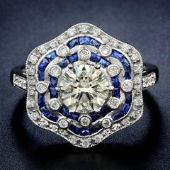 GIA-zertifizierter Verlobungsring mit 1::05 Karat Diamant und blauem Saphir