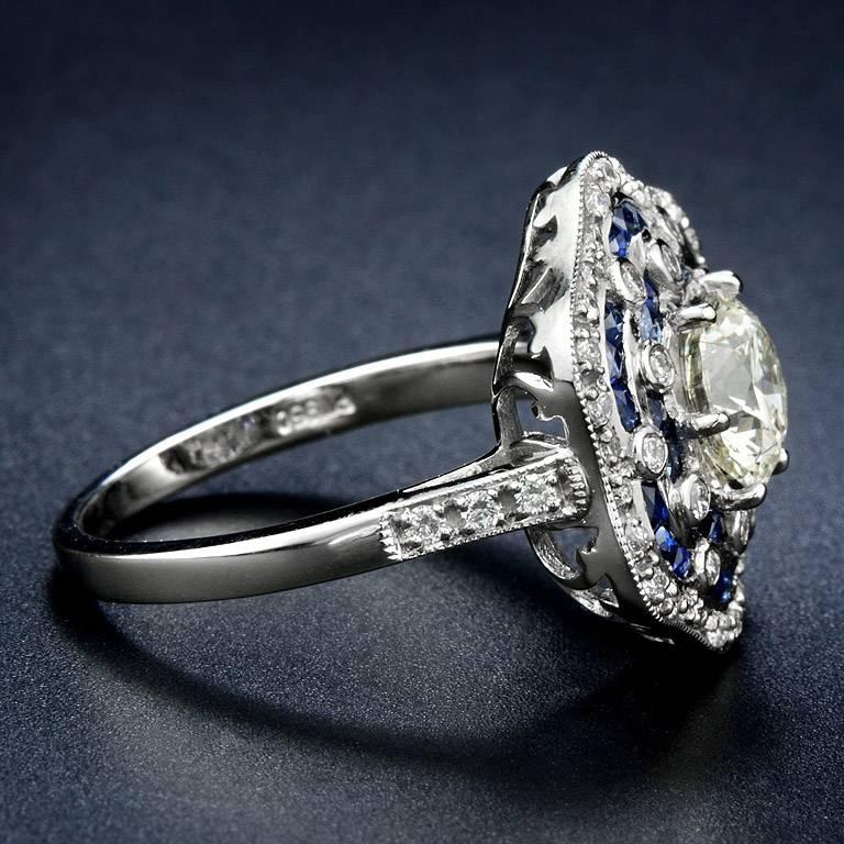 Round Cut GIA Certified 1.05 Carat Diamond Blue Sapphire Engagement Ring