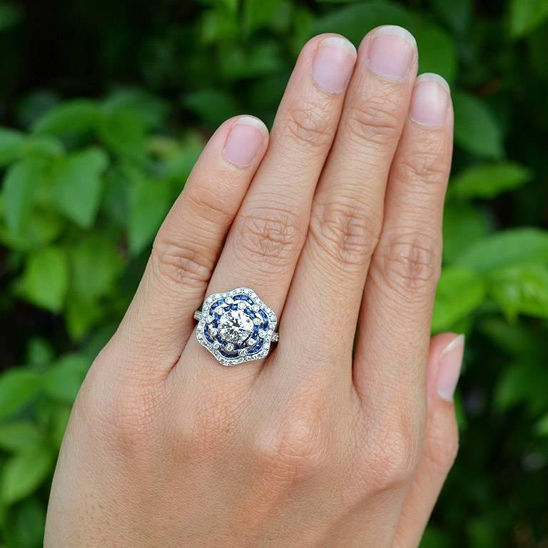 GIA Certified 1.05 Carat Diamond Blue Sapphire Engagement Ring 2
