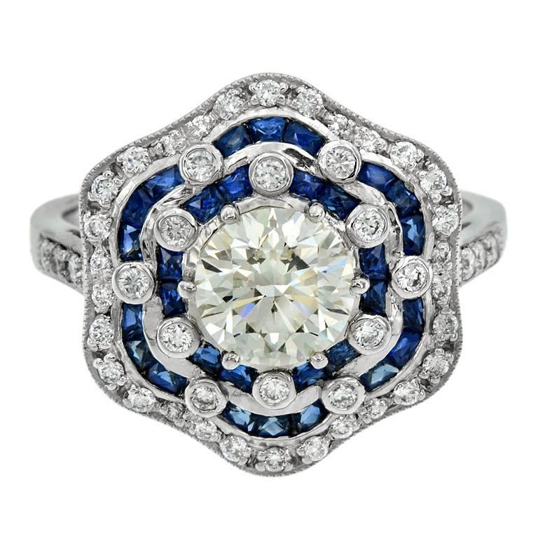 GIA Certified 1.05 Carat Diamond Blue Sapphire Engagement Ring