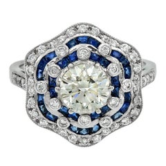 Antique GIA Certified 1.05 Carat Diamond Blue Sapphire Engagement Ring