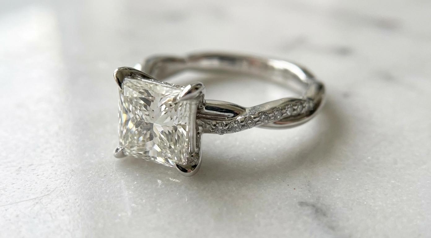 Contemporain Bague de fiançailles Do Amore certifiée GIA 1,05 carat diamant taille princesse croisé en vente