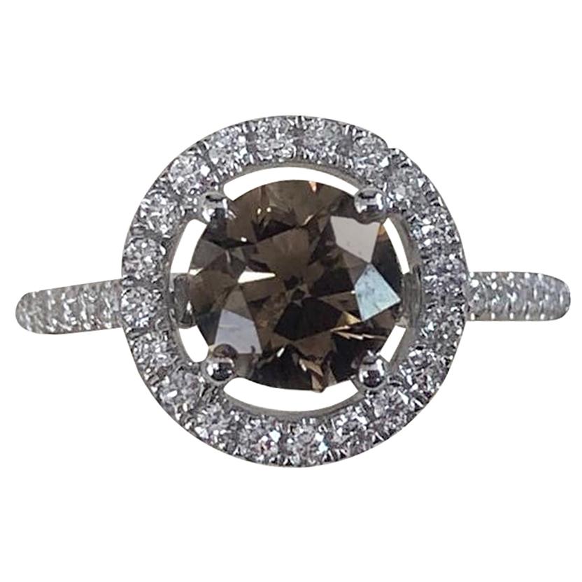 GIA Certified 1.05 Carat Fancy Dark Brown Round Diamond Ring 18 Karat White Gold