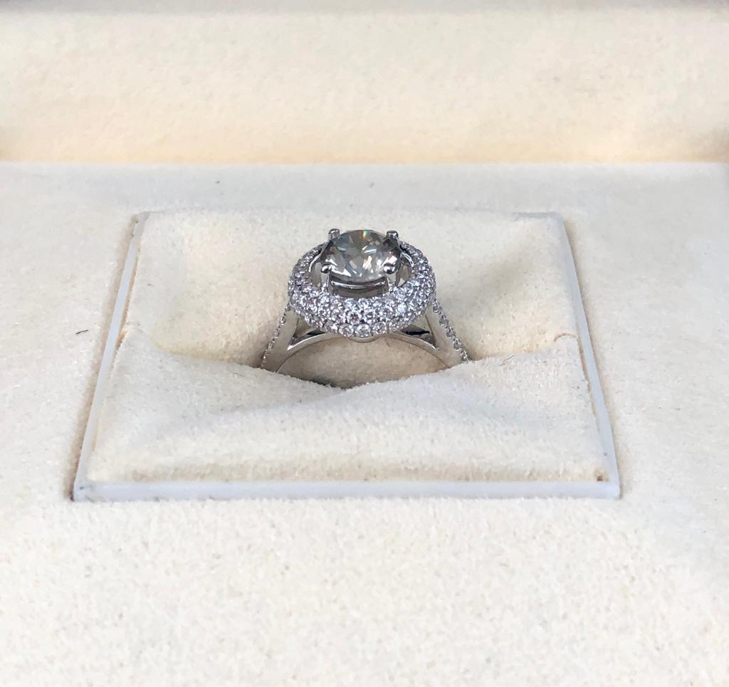GIA 1.05 Carat Fancy Gray Round Diamond Ring 18 Karat White Gold In New Condition In Great Neck, NY