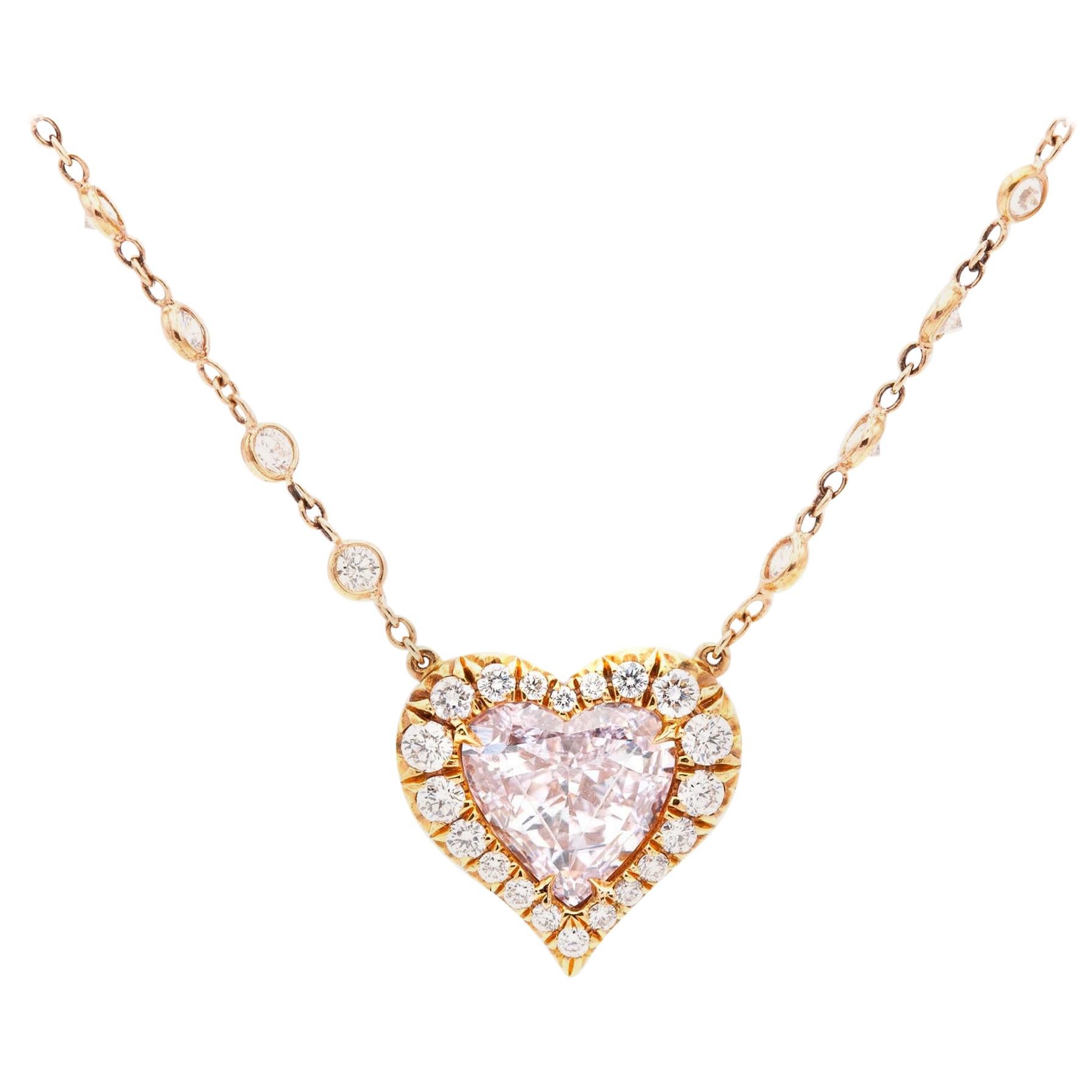 GIA Certified 1.05 Carat Heart Shape Fancy Pink Diamond Pendant