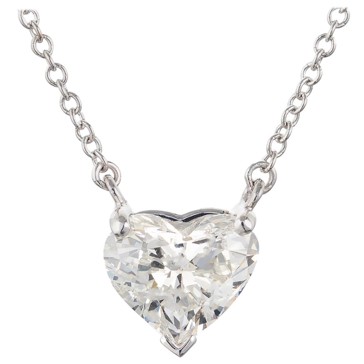 GIA Certified 1.05 Carat Heart Shaped Diamond White Gold Pendant Necklace