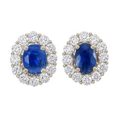GIA Certified 1.05 Carat Kashmir Blue Sapphire And Diamond Earrings In 18K Gold