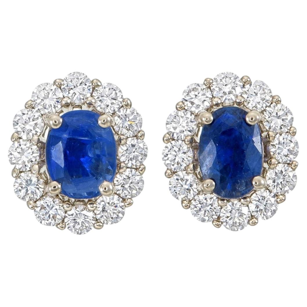 GIA Certified 1.05 Carat Kashmir Blue Sapphire And Diamond Earrings In 18K Gold