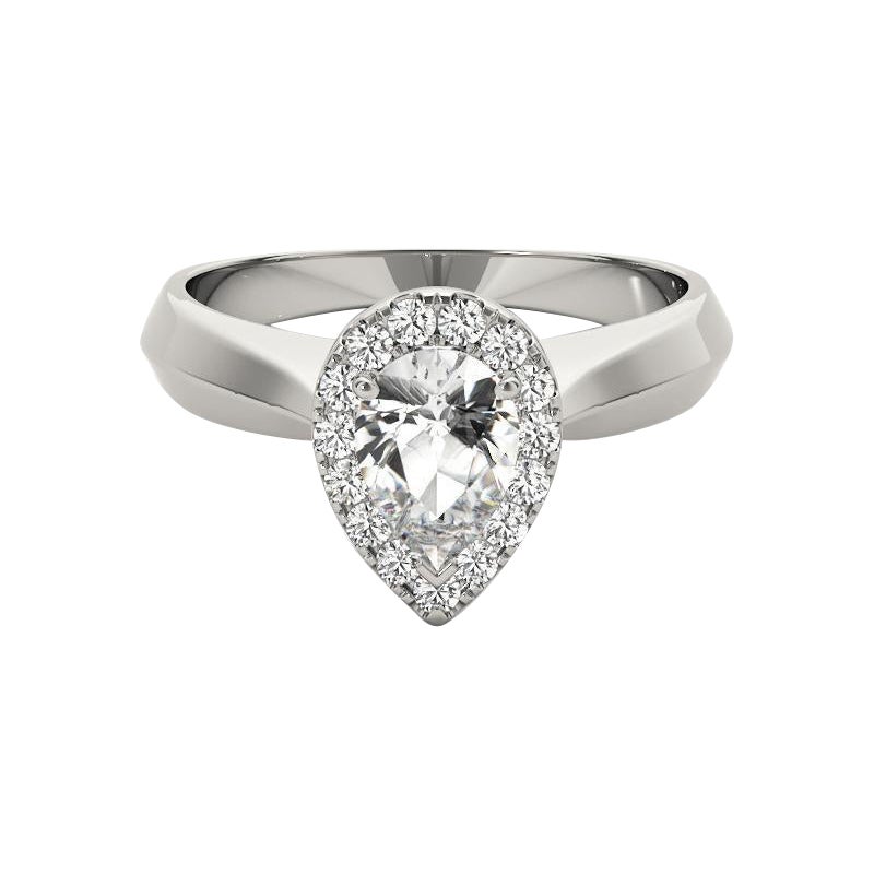GIA Certified 1,05 Carat Knife Edge Band Pear Halo 18K White Diamond Ring