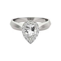 GIA Certified 1,05 Carat Knife Edge Band Pear Halo 18K White Diamond Ring