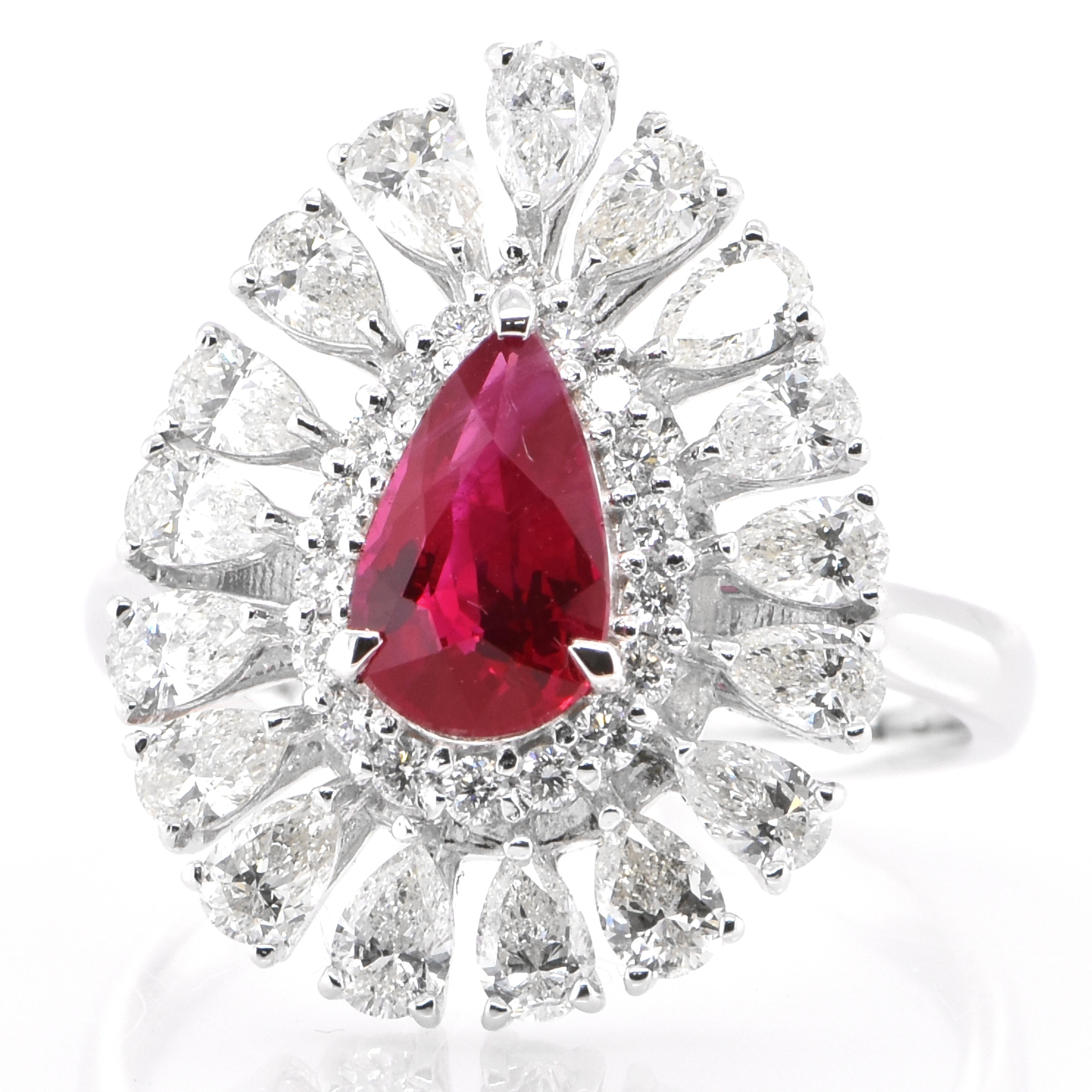 A beautiful ring set in Platinum featuring a GIA Certified 1.05 Carat Natural, Burmese (Myanmar) Ruby and 1.47 Carat Diamonds. Rubies are referred to as 