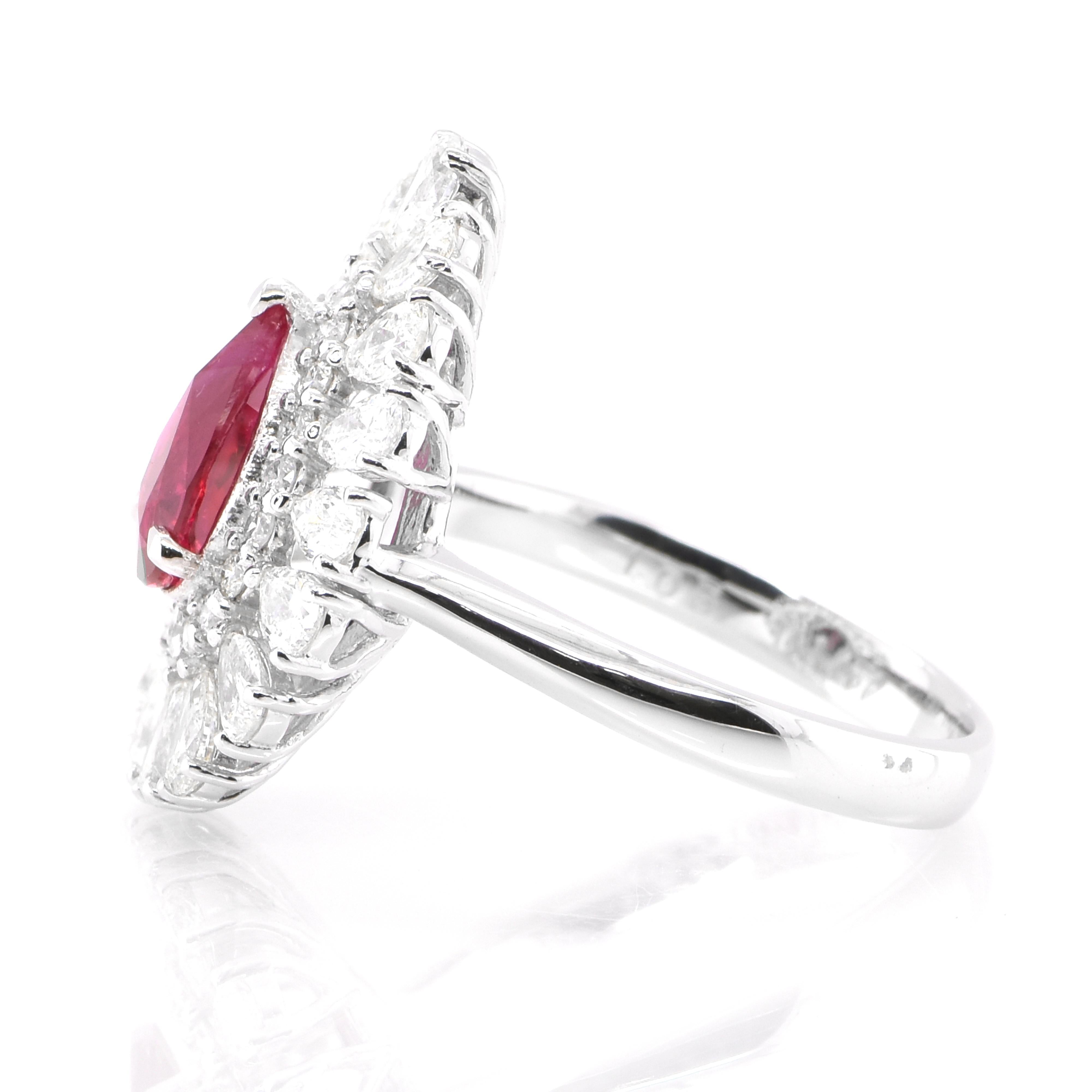 Modern GIA Certified 1.05 Carat Natural Burmese Ruby and Diamond Ring Set in Platinum For Sale