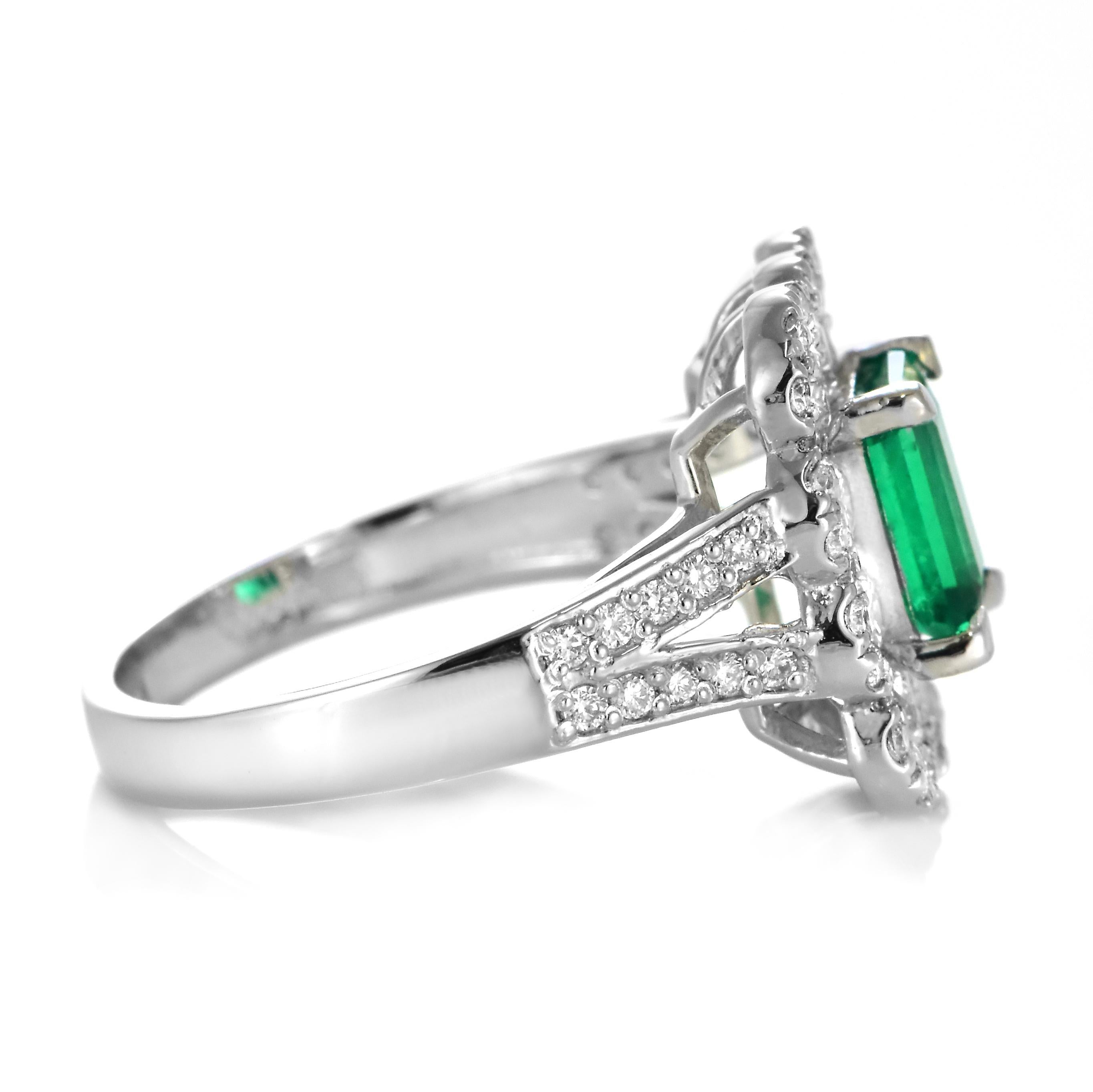GIA zertifiziert 1,05 Karat natürlichen kolumbianischen Smaragd & Diamanten Ring Set in Platin im Angebot 7