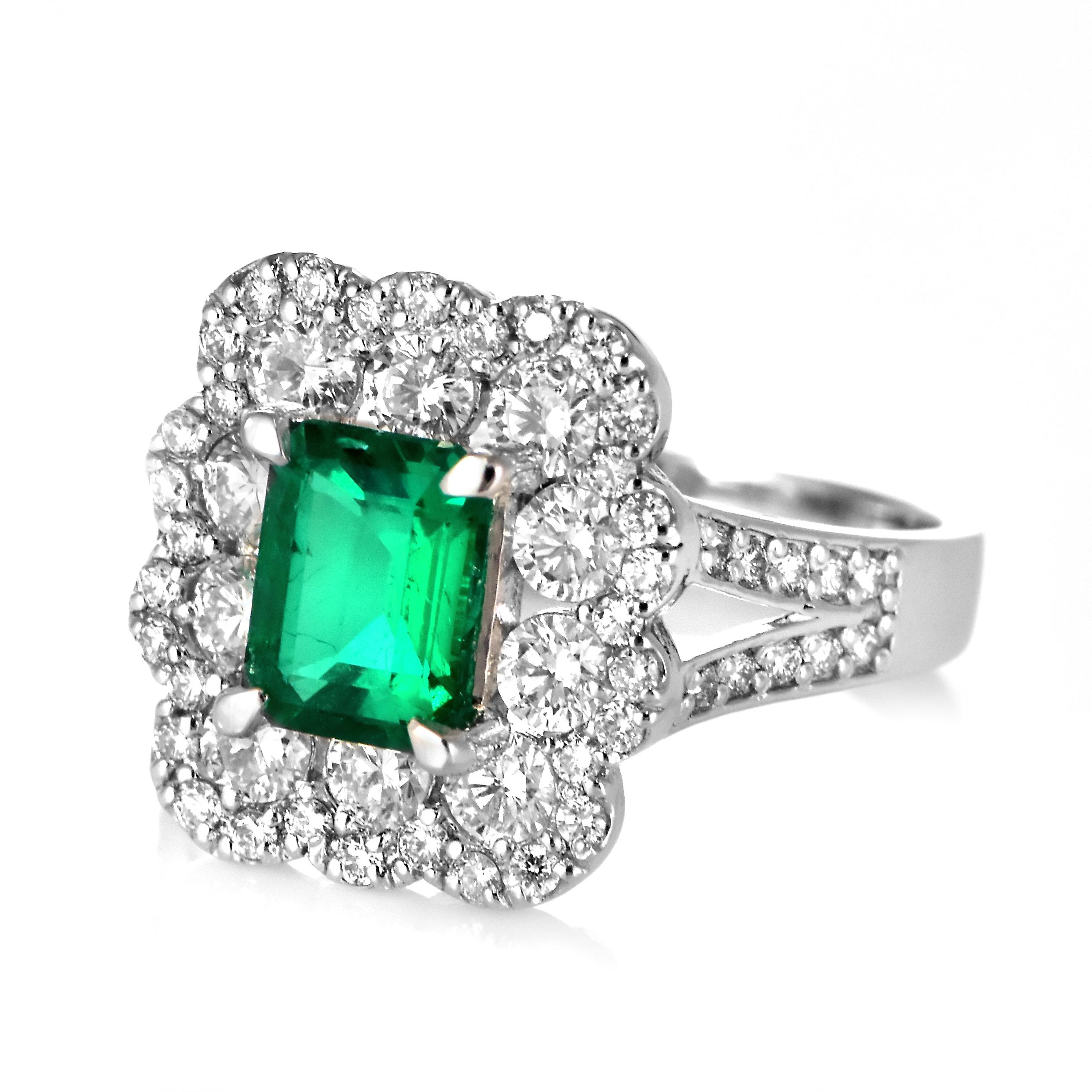 GIA zertifiziert 1,05 Karat natürlichen kolumbianischen Smaragd & Diamanten Ring Set in Platin (Moderne) im Angebot