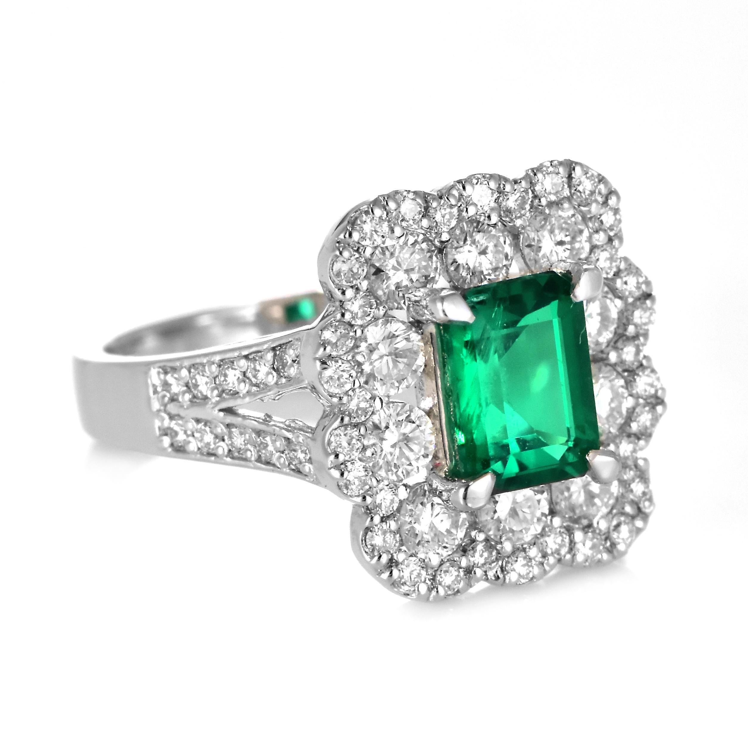 GIA zertifiziert 1,05 Karat natürlichen kolumbianischen Smaragd & Diamanten Ring Set in Platin (Smaragdschliff) im Angebot