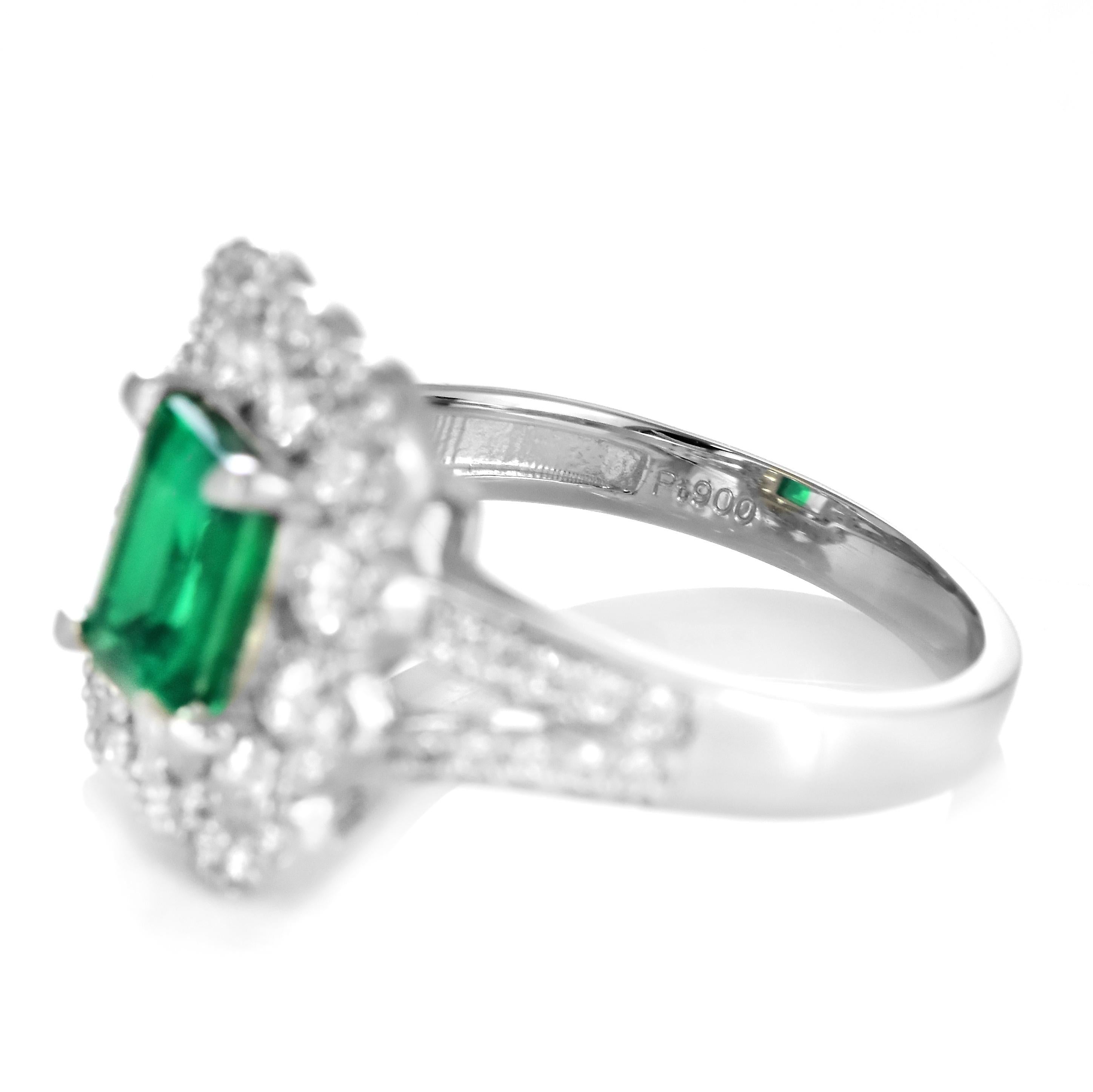 GIA zertifiziert 1,05 Karat natürlichen kolumbianischen Smaragd & Diamanten Ring Set in Platin im Angebot 3