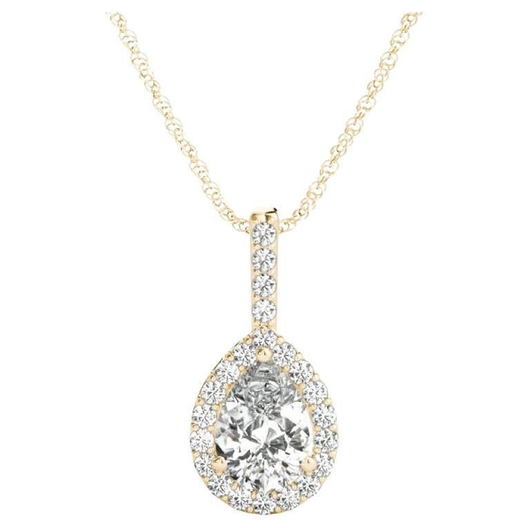 GIA Certified 1.05 Carat Pear Diamond Teardrop Halo Pendant Necklace