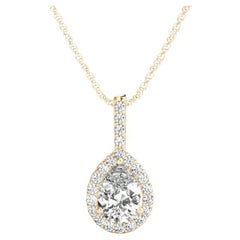 GIA Certified 1.05 Carat Pear Diamond Teardrop Halo Pendant Necklace