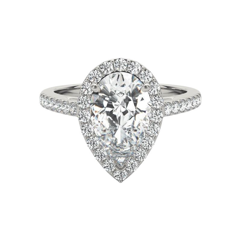 Certifié GIA 1.05 Carat Pear Halo Cathedral  Bague en diamant