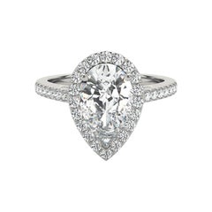 Certifié GIA 1.05 Carat Pear Halo Cathedral  Bague en diamant