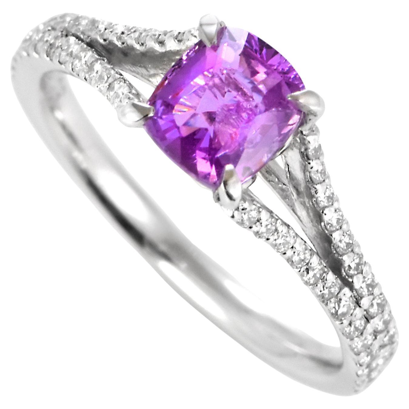 GIA Certified 1.05 Carat Unheated Pink Sapphire 
Diamond Ring Made in Platinum