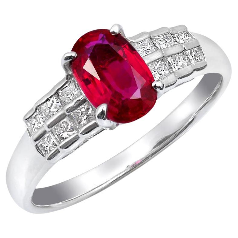 Bague en platine sertie de diamants en rubis non chauffé de 1,05 carat, certifié GIA