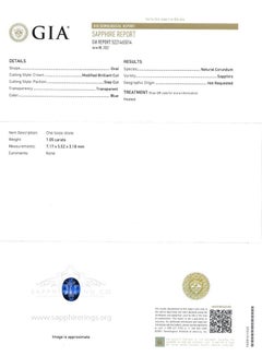 GIA Certified 1.05 ct Platinum Sapphire Ring, Oval Cut Cornflower Blue