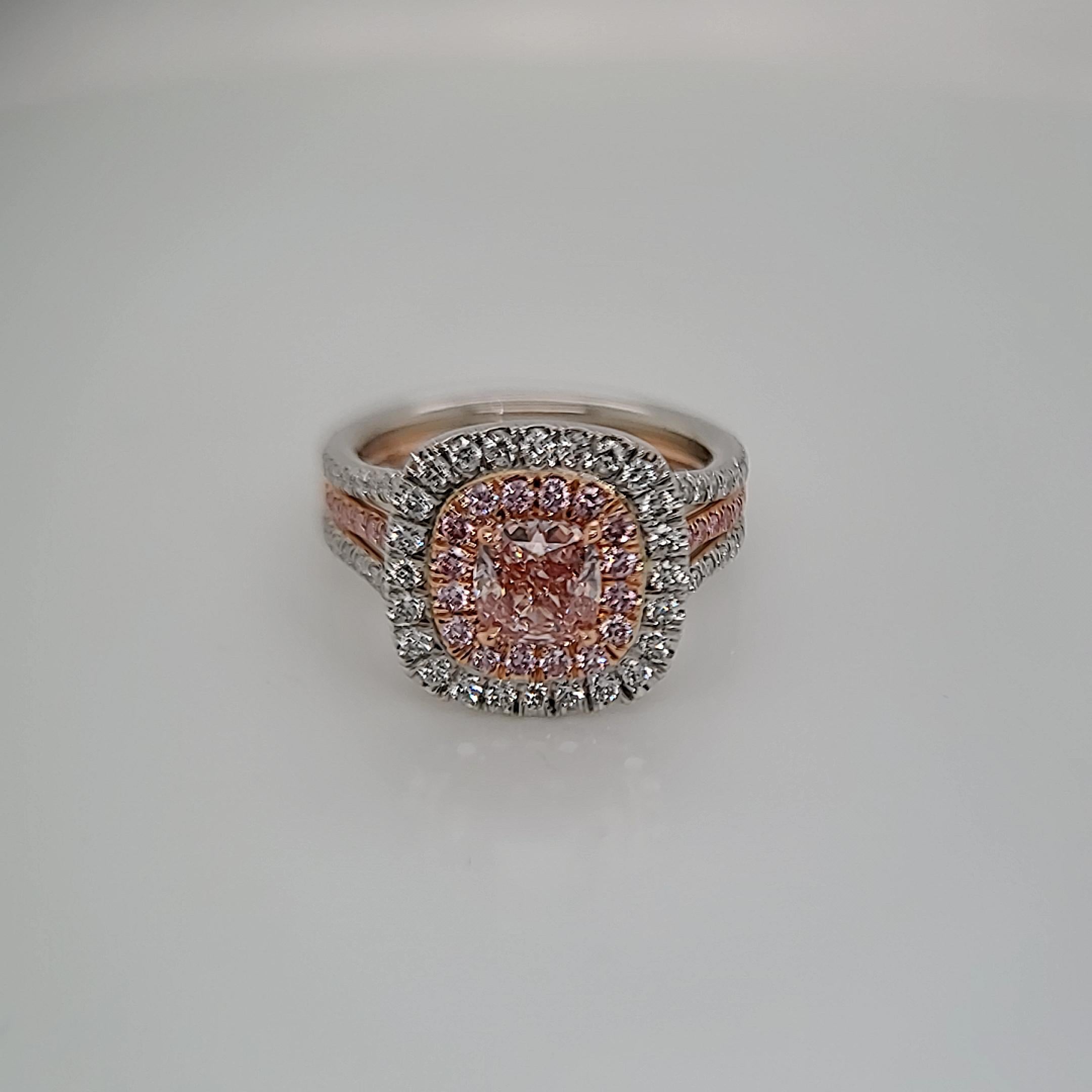 GIA Certified 1.05 VS2 Very Rare Fancy Orangy Pink Cushion Diamond Ring 1