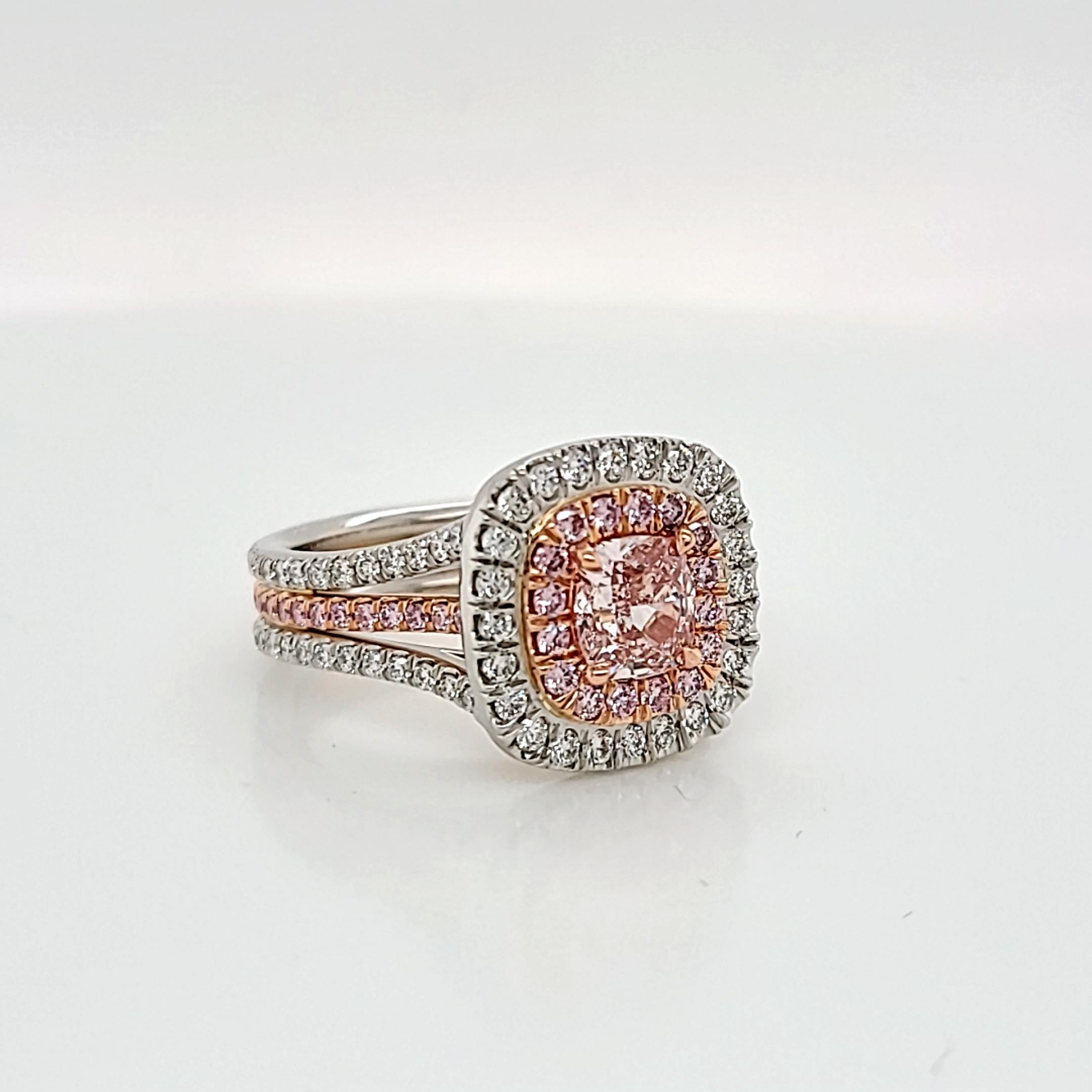 GIA Certified 1.05 VS2 Very Rare Fancy Orangy Pink Cushion Diamond Ring 3