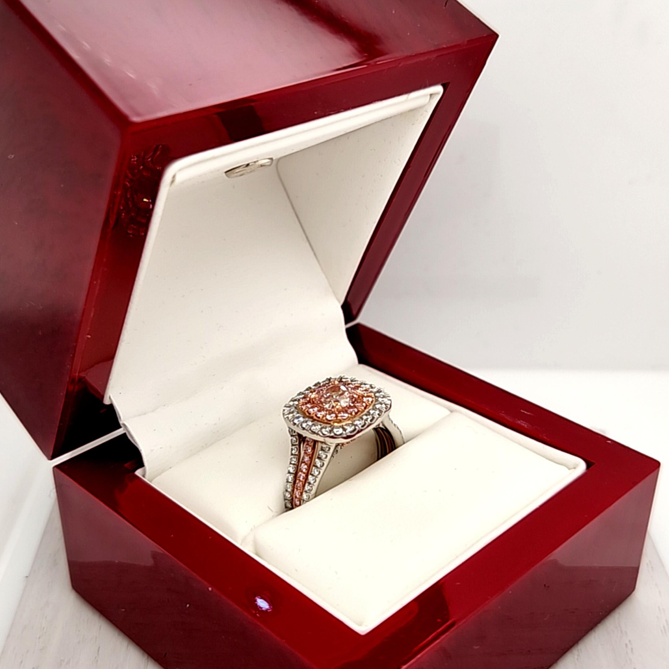 GIA Certified 1.05 VS2 Very Rare Fancy Orangy Pink Cushion Diamond Ring 5