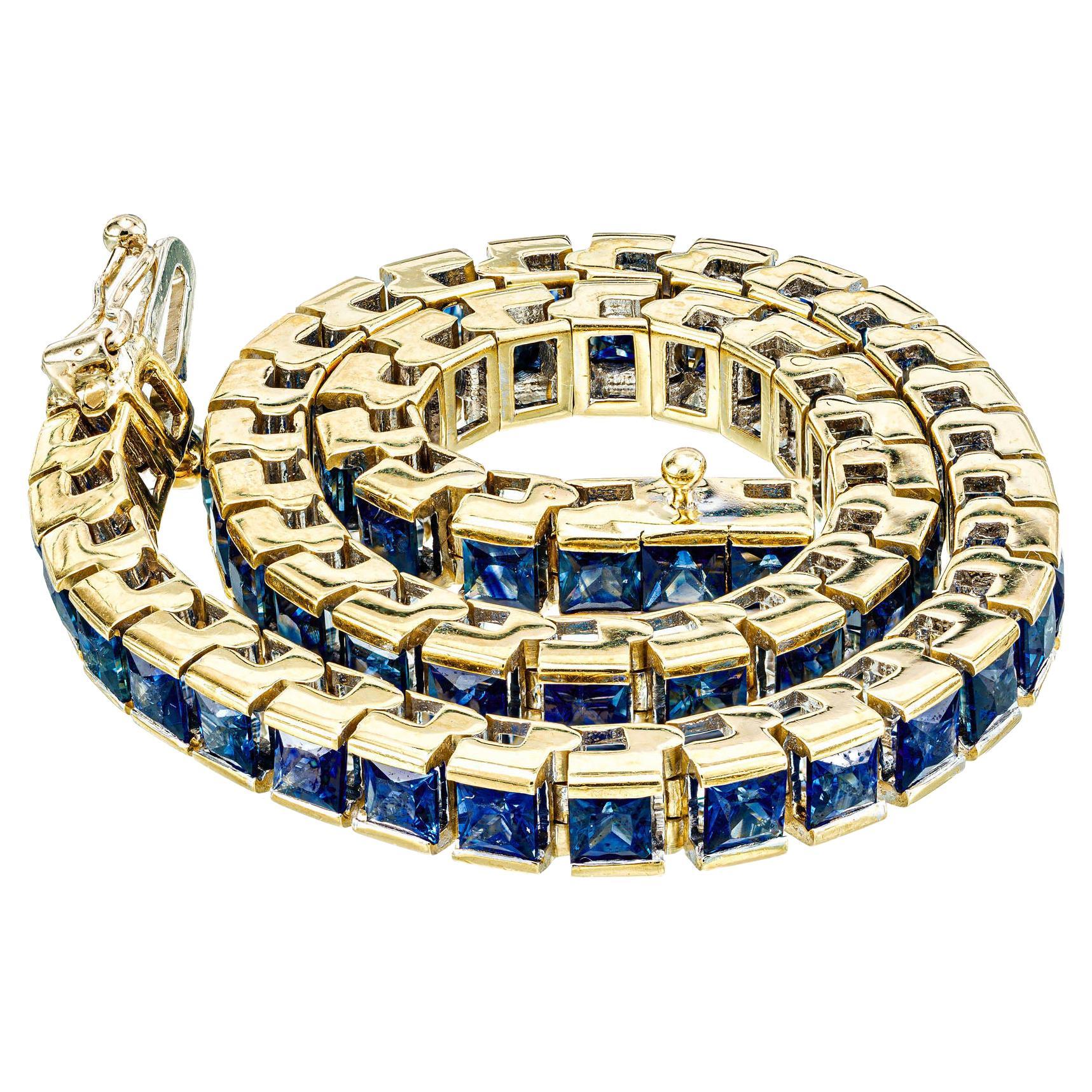 GIA Certified 10.50 Carat Blue Sapphire Yellow Gold Bracelet For Sale