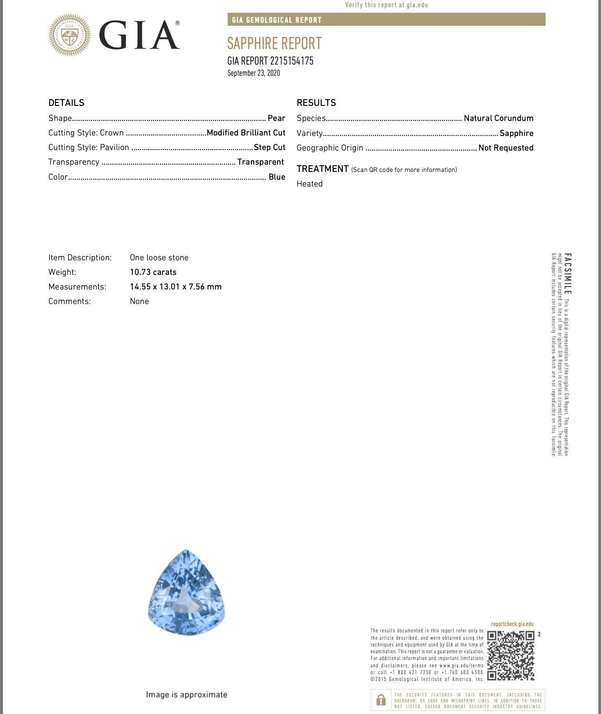 Trillion Cut GIA Certified 10.50 Carat Sapphire Pendant