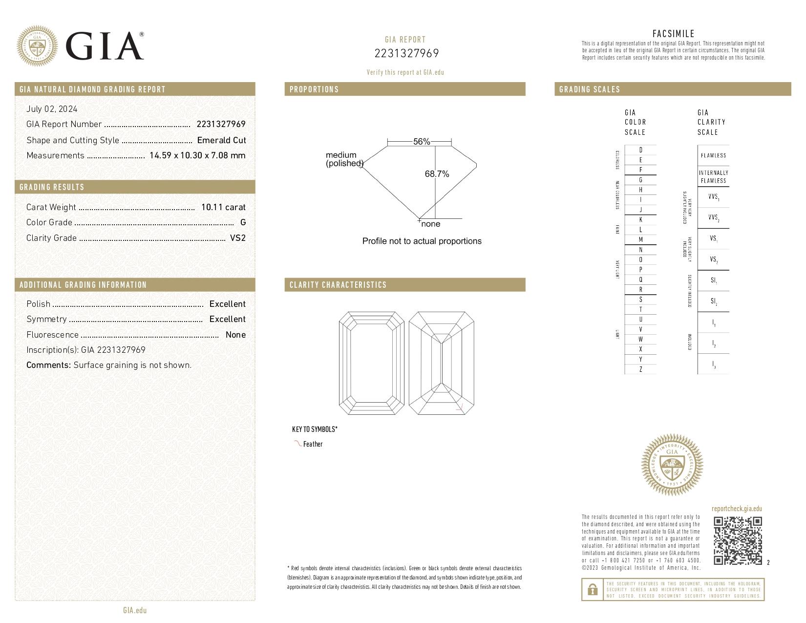 GIA-zertifizierter 10,11 Diamantring mit Smaragdschliff aus 18 Karat Weißgold mit Pavé im Zustand „Neu“ im Angebot in Chicago, IL
