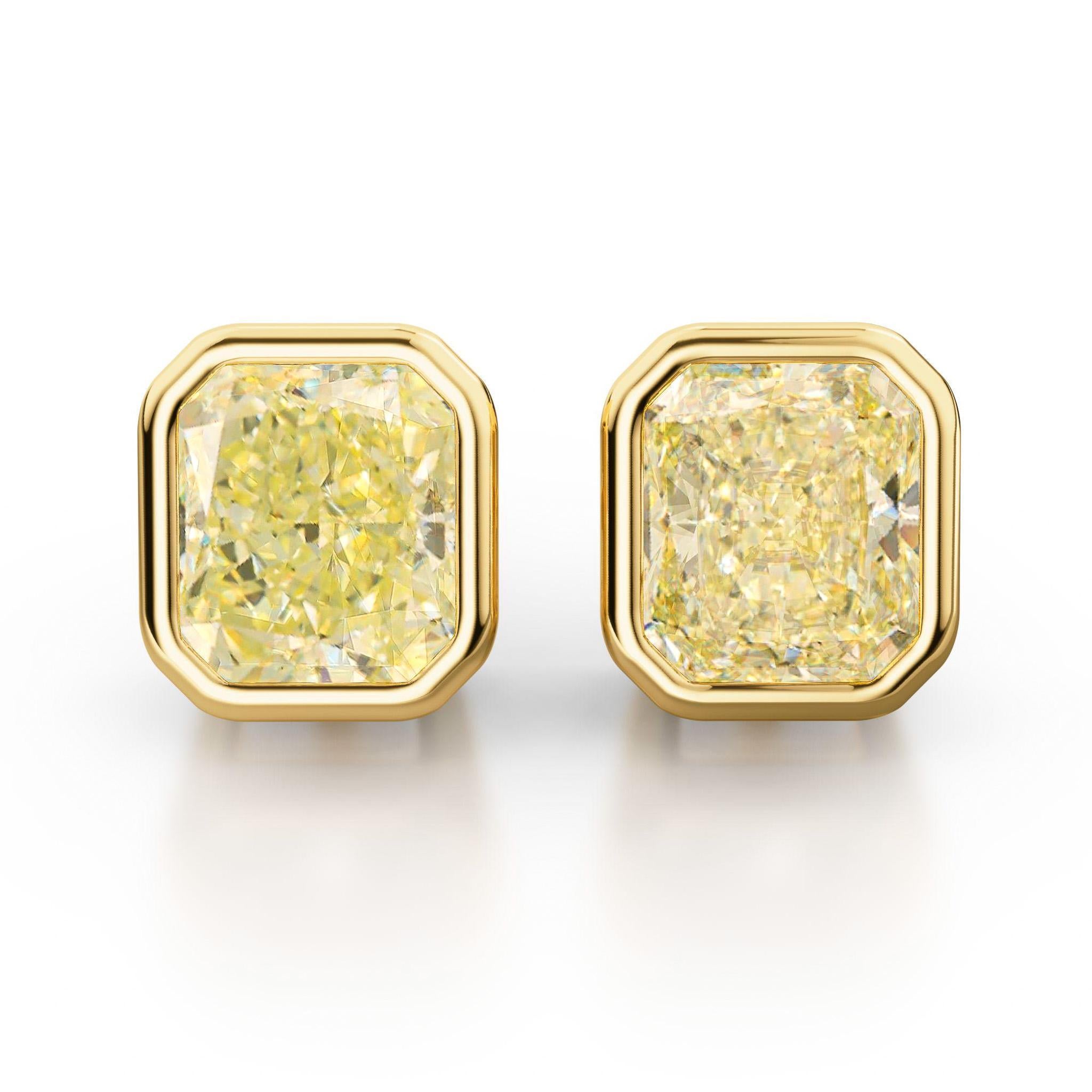 Orecchino con castone in oro 18K con diamante giallo chiaro Fancy da 10,52 carati certificato GIA in vendita 2
