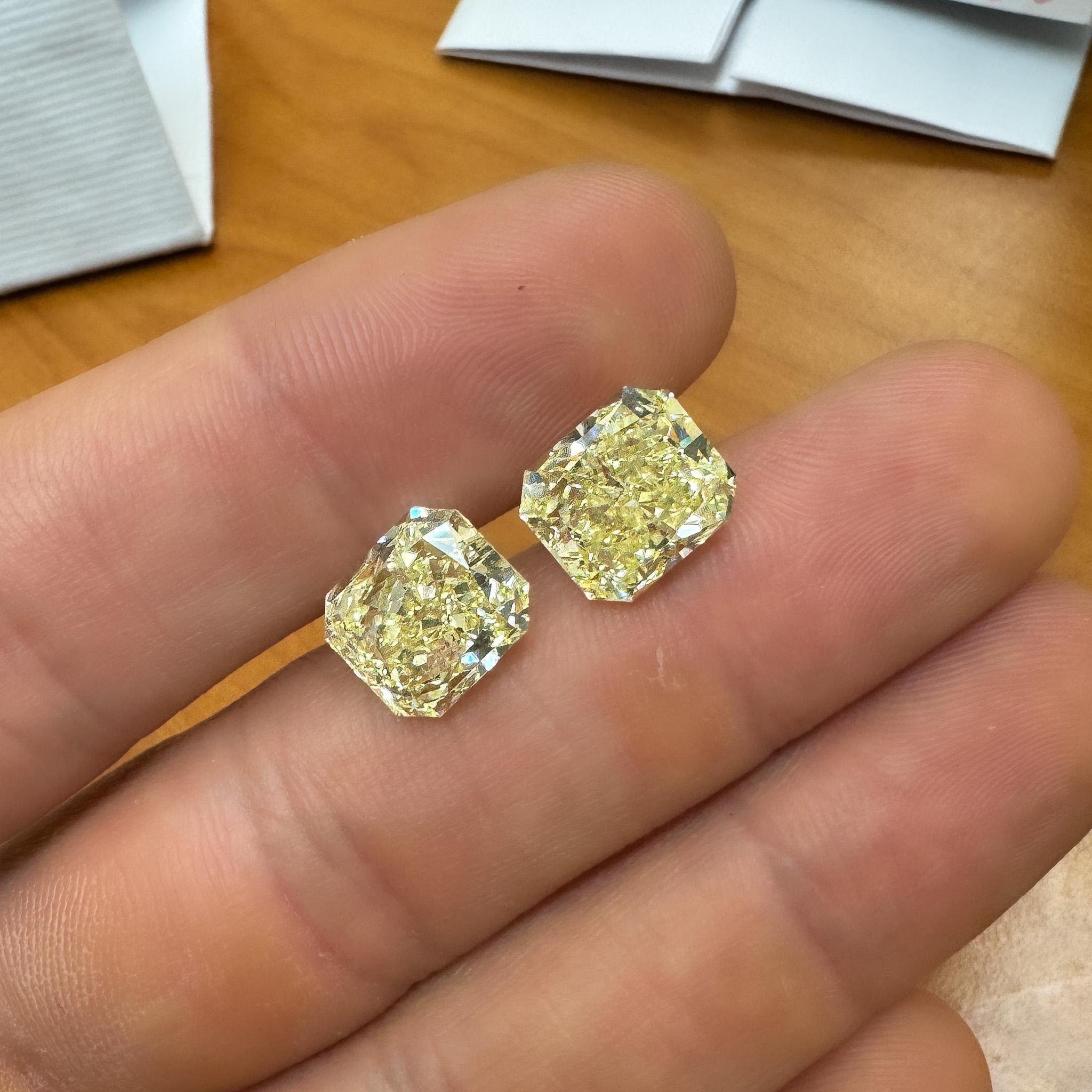 GIA Certified 10.52 Carat Fancy Light Yellow Radiant Cut Diamond Pair Loose For Sale 7