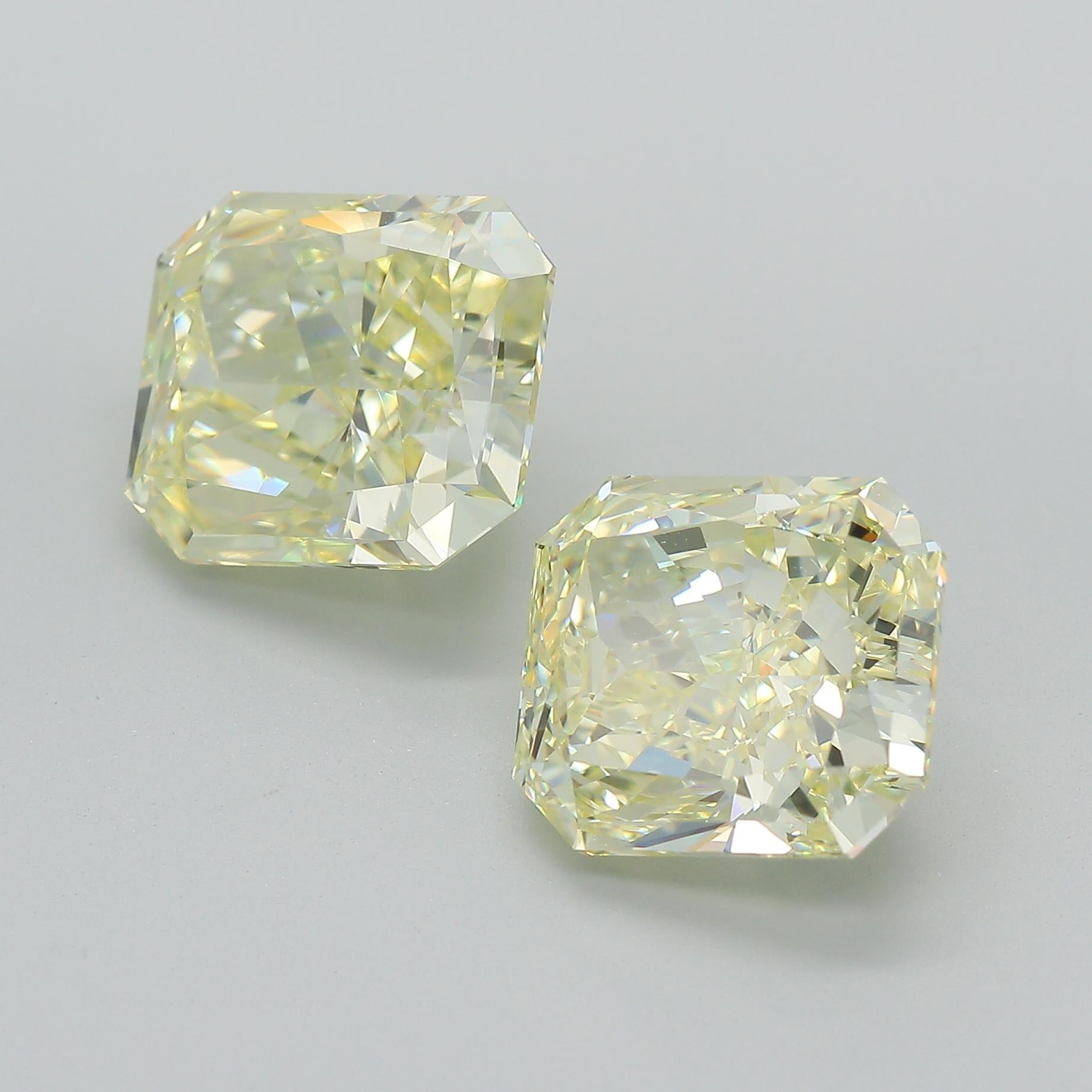 GIA Certified 10.52 Carat Fancy Light Yellow Radiant Cut Diamond Pair Loose In Excellent Condition For Sale In Miami, FL